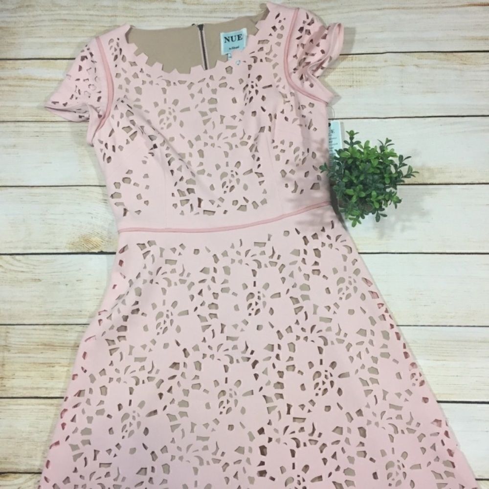 Nue By Shani Laser Cut Fit And Flare Dress New Womens 4 Pink